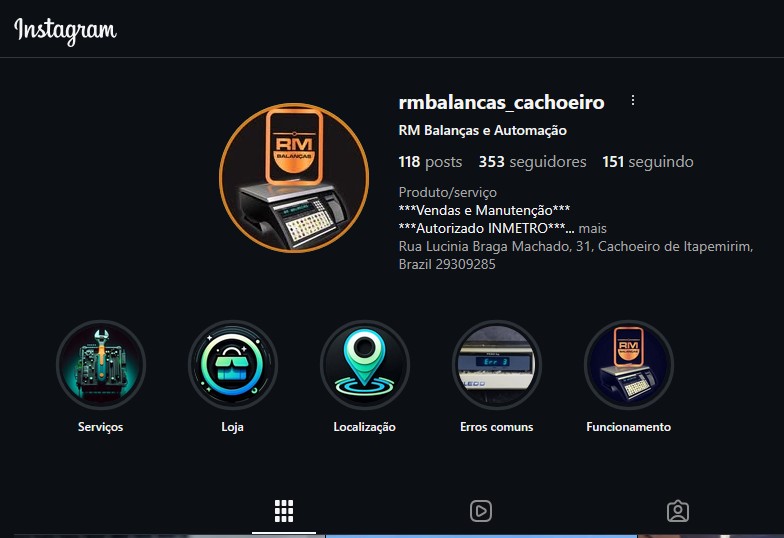 Publicação do Instagram mostrando atendimento técnico da RM Balanças